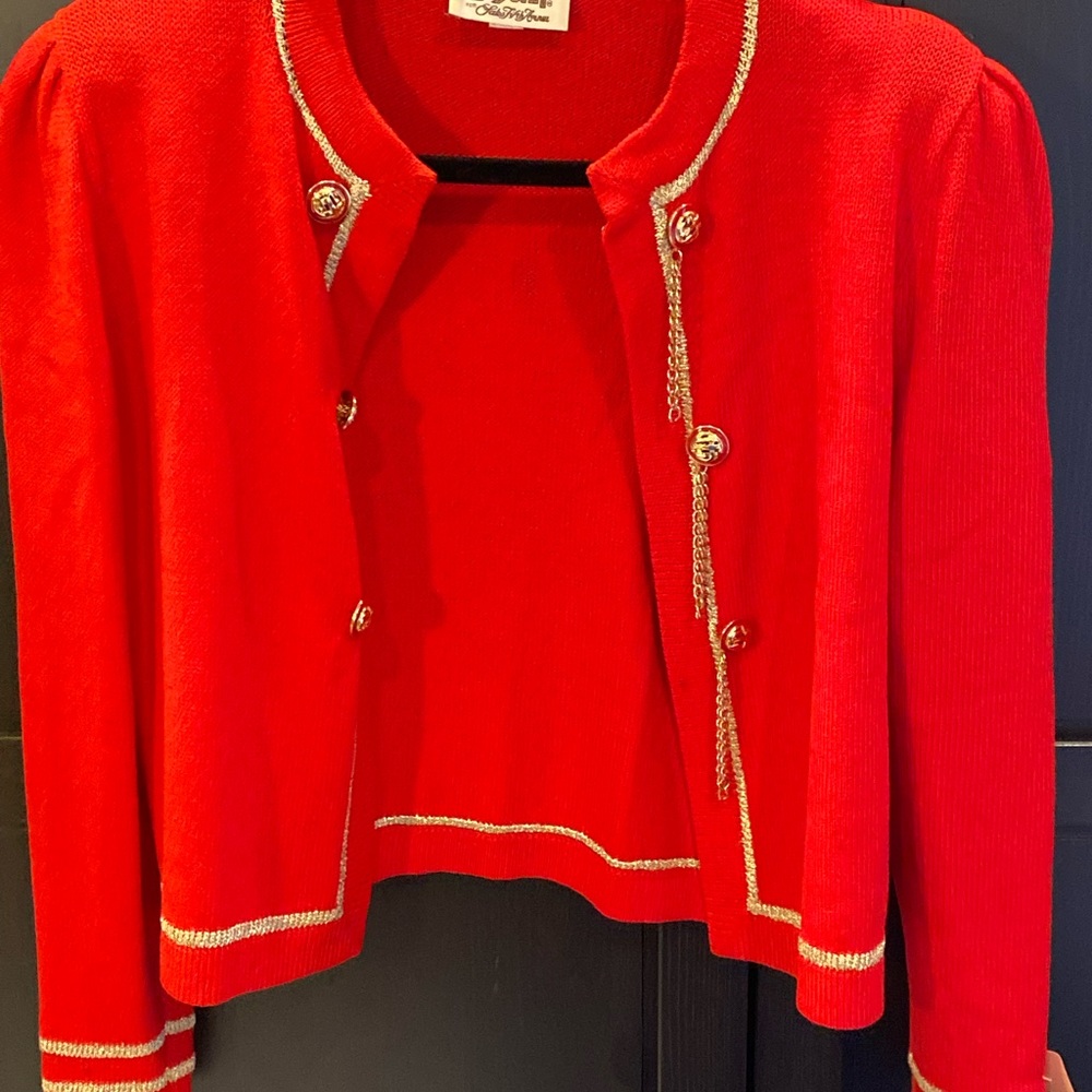 St. John Red and Gold Military Jacket, size 10 - Picture 11 of 16